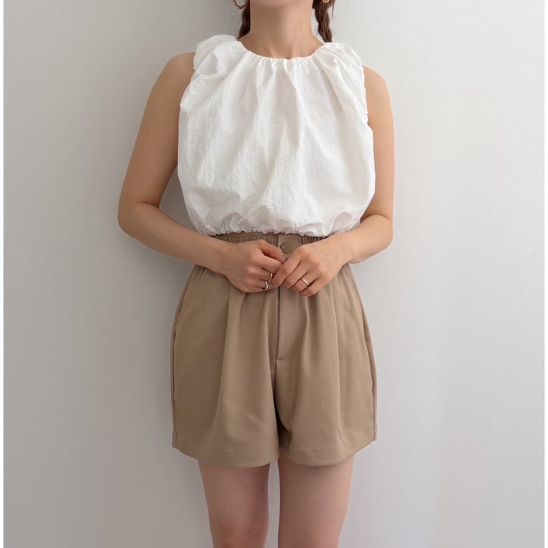 【美品】ベージュ 前タック ショートパンツ サイズ6 AMIE original》すっきり見えタックショートパンツ / beige | AMIE