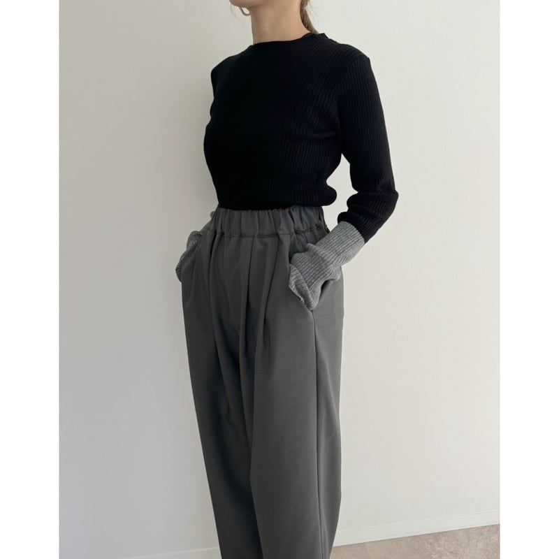 AMIE originalウエストサイドゴムpants 残りわずか】《AMIE original》ウエストゴムtuckワイドPT / gray |