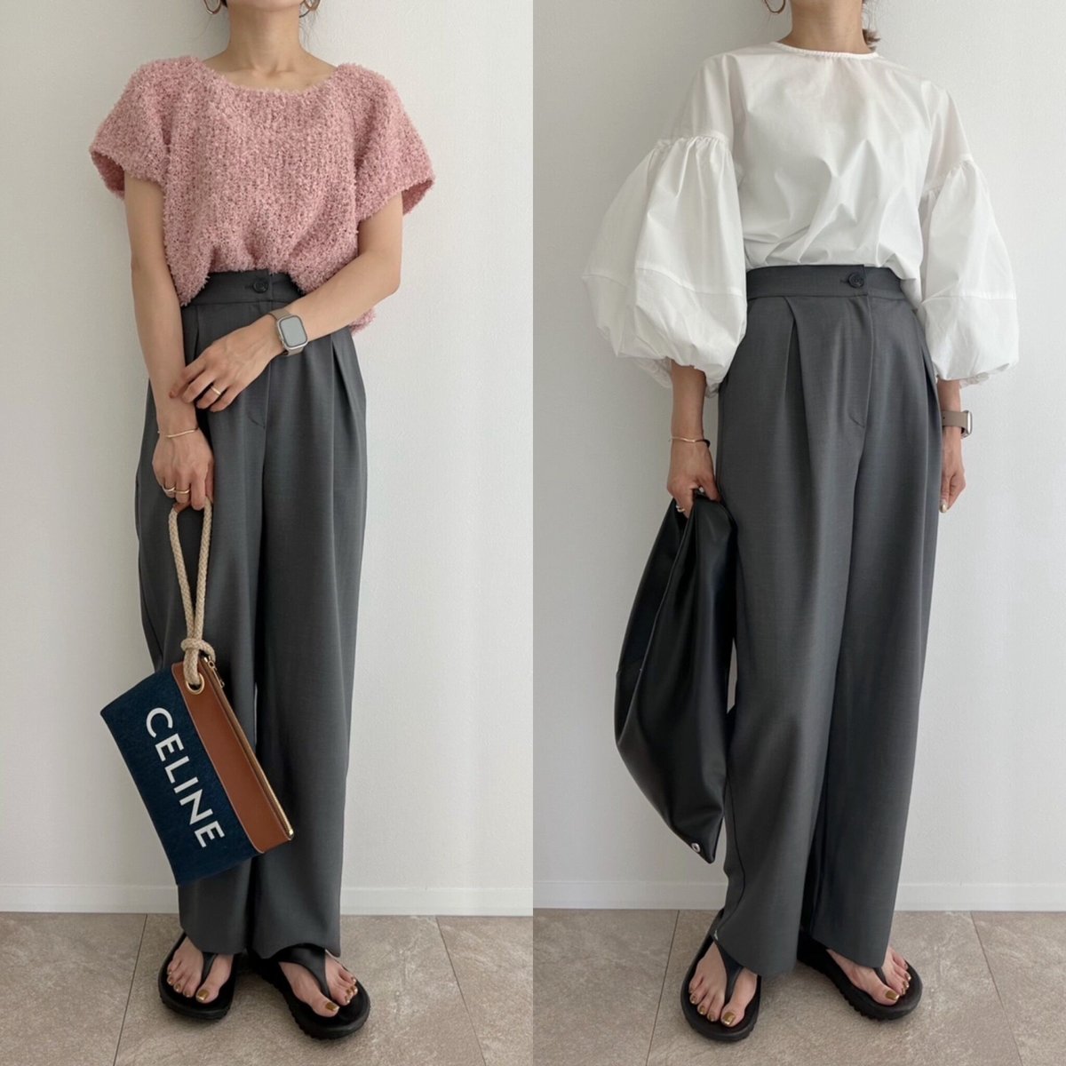 残りわずか】《AMIE original》カーブtuck pants / Charcoal