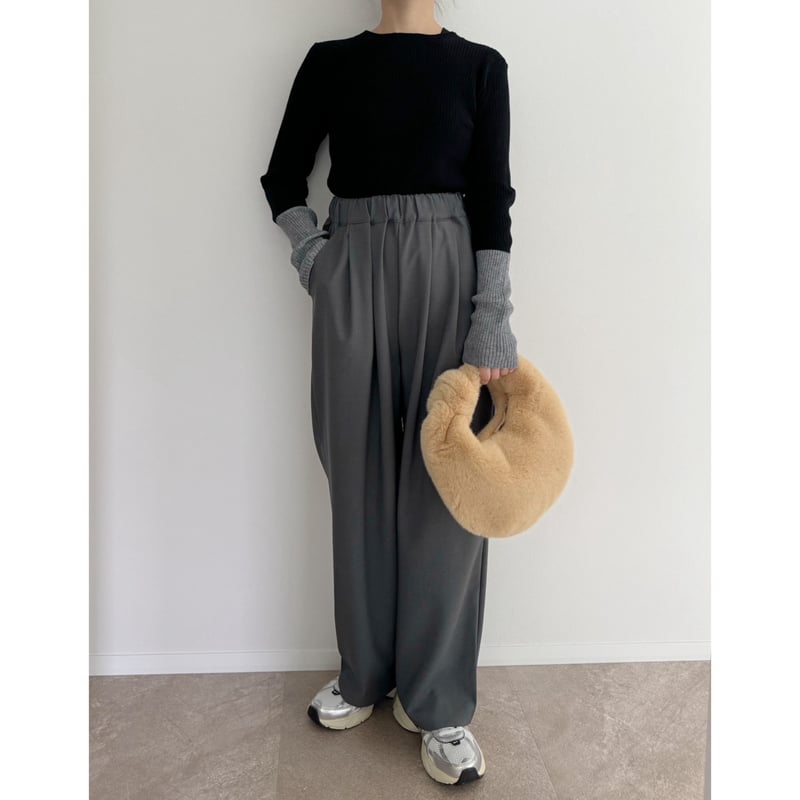 残りわずか】《AMIE original》ウエストゴムtuckワイドPT / gray |