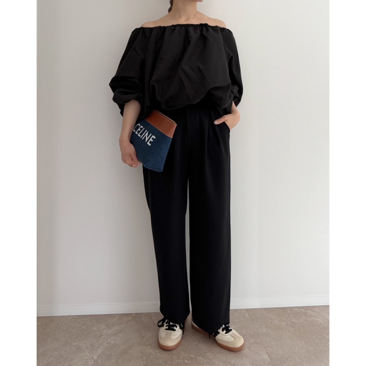 残りわずか】《AMIE original》 カーブtuck pants / black |