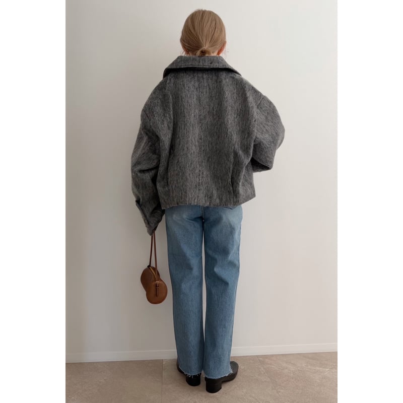 シャギー衿付きビッグタブショートブルゾン / gray | AMIE