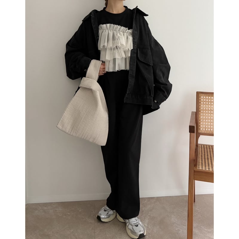 残りわずか】《AMIE original》 カーブtuck pants / black |