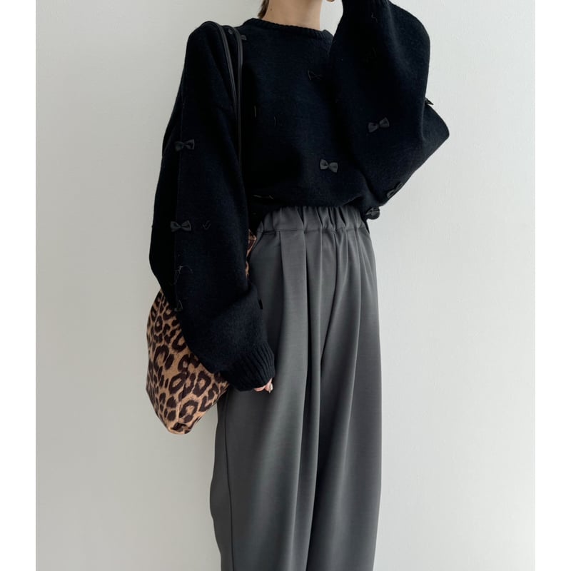 ami様　かぐれレーヨンP チャコール 残りわずか】《AMIE original》ウエストゴムtuckワイドPT / gray