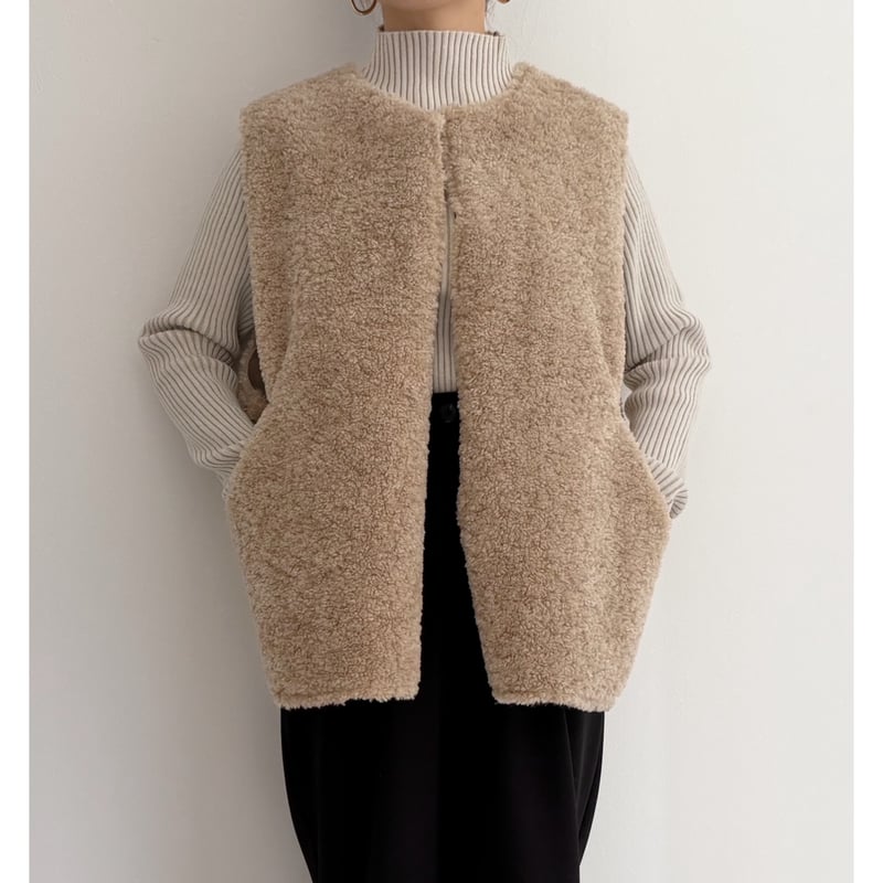 ポケット付きボアベスト / beige | AMIE