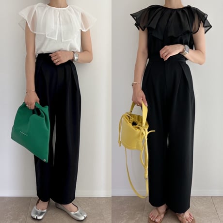 【残りわずか】《AMIE original》 カーブtuck pants / black