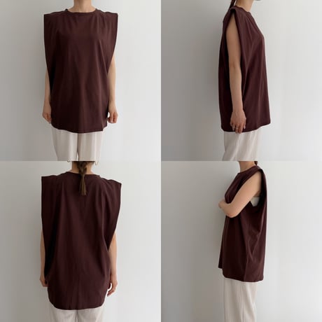 Shoulder Tuck Sleeveless Tops / charcoal