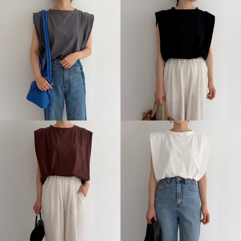 Shoulder Tuck Sleeveless Tops / black | AMIE