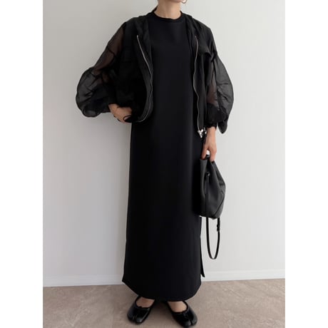 《AMIE original》ワイドショルダーコットンロングワンピース / black