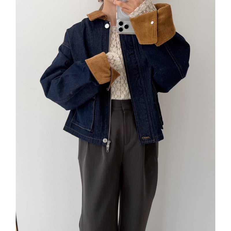 コーデュロイ襟デニムジャケット | AMIE