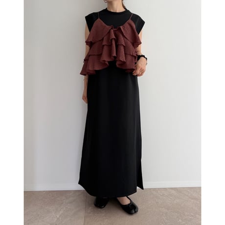 《AMIE original》ワイドショルダーコットンロングワンピース / black