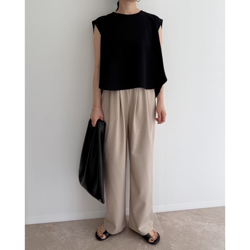 AMIE 低身長　ウエストゴムtuckワイドPT / beige AMIE original》ウエストゴムtuckワイドPT / beige | AMIE