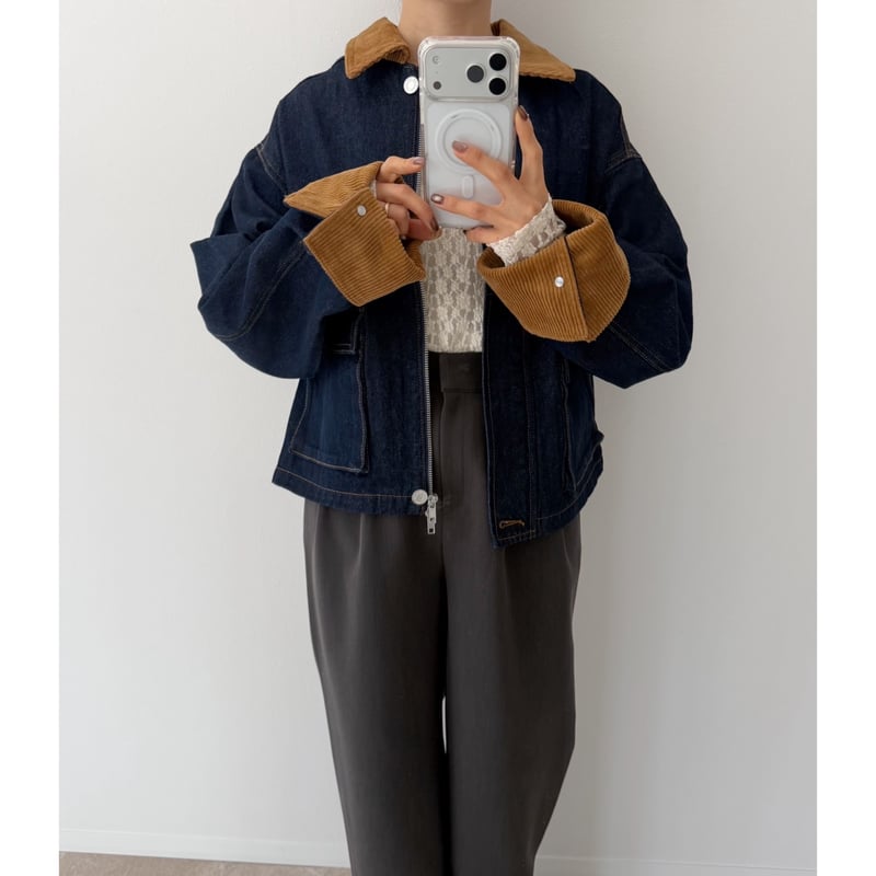 コーデュロイ襟デニムジャケット | AMIE