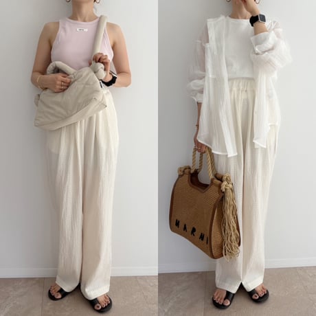 AMIE 低身長　ウエストゴムtuckワイドPT / beige AMIE original》ウエストゴムtuckワイドPT / beige | AMIE