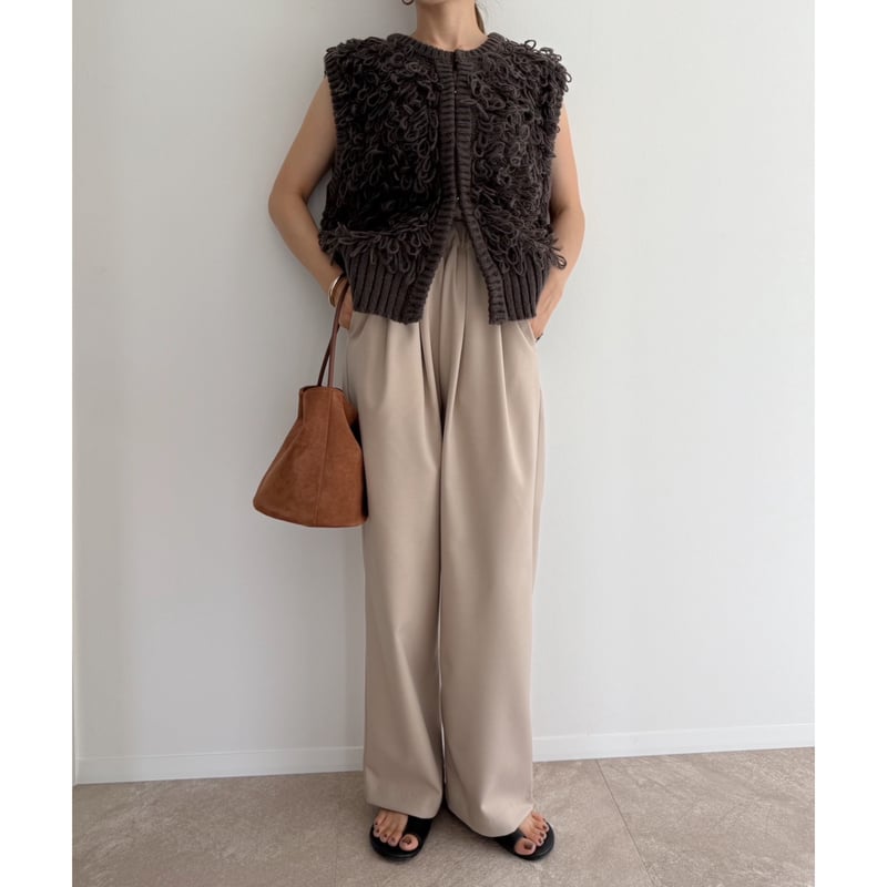 Amie 低身長　ウエストゴムtuckワイドPT ベージュ　美品 残りわずか】《AMIE original》ウエストゴムtuckワイドPT