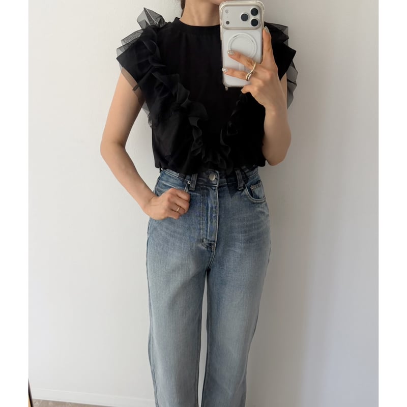 2way Tulle Frill Tops / black | AMIE