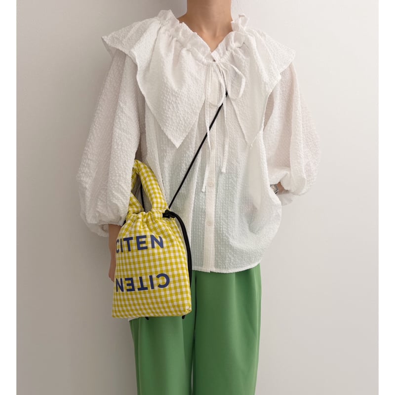 シアーチェックフリルブラウス / white | AMIE