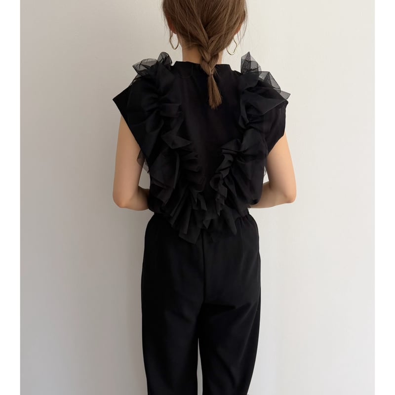 2way Tulle Frill Tops / black | AMIE