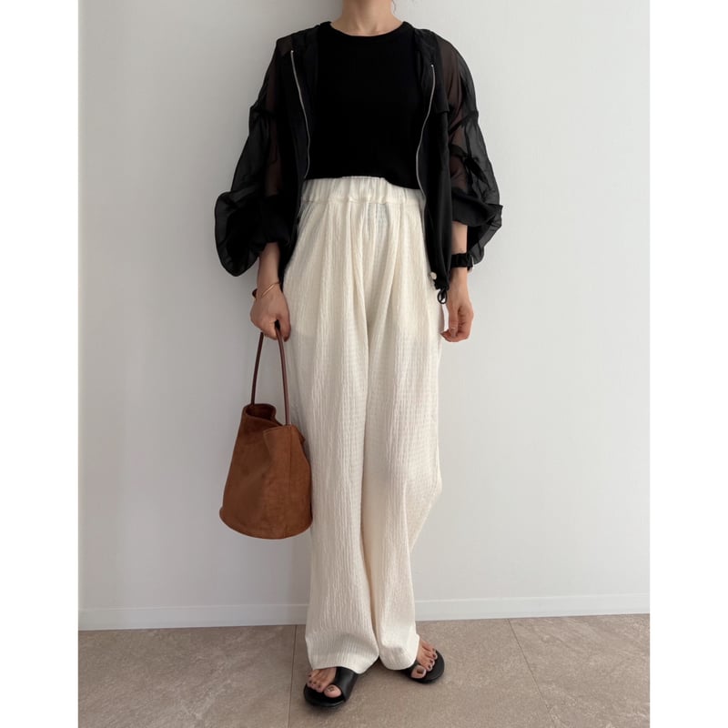 AMIE 低身長　ウエストゴムtuckワイドPT / beige AMIE original》ウエストゴムtuckワイドPT / beige | AMIE