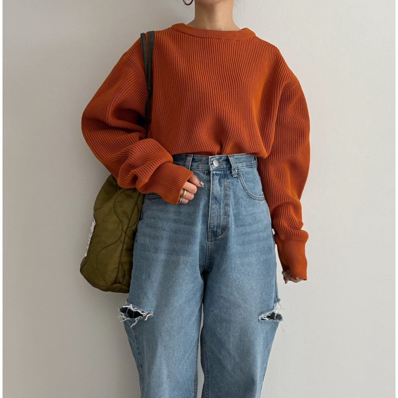 ダンボールニットクロップド丈PO / orange | AMIE