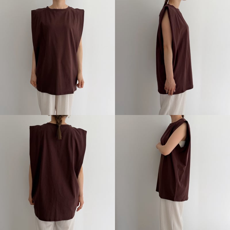 Shoulder Tuck Sleeveless Tops / black | AMIE