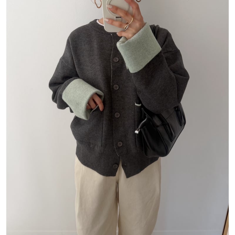 バイカラーカーディガン | AMIE