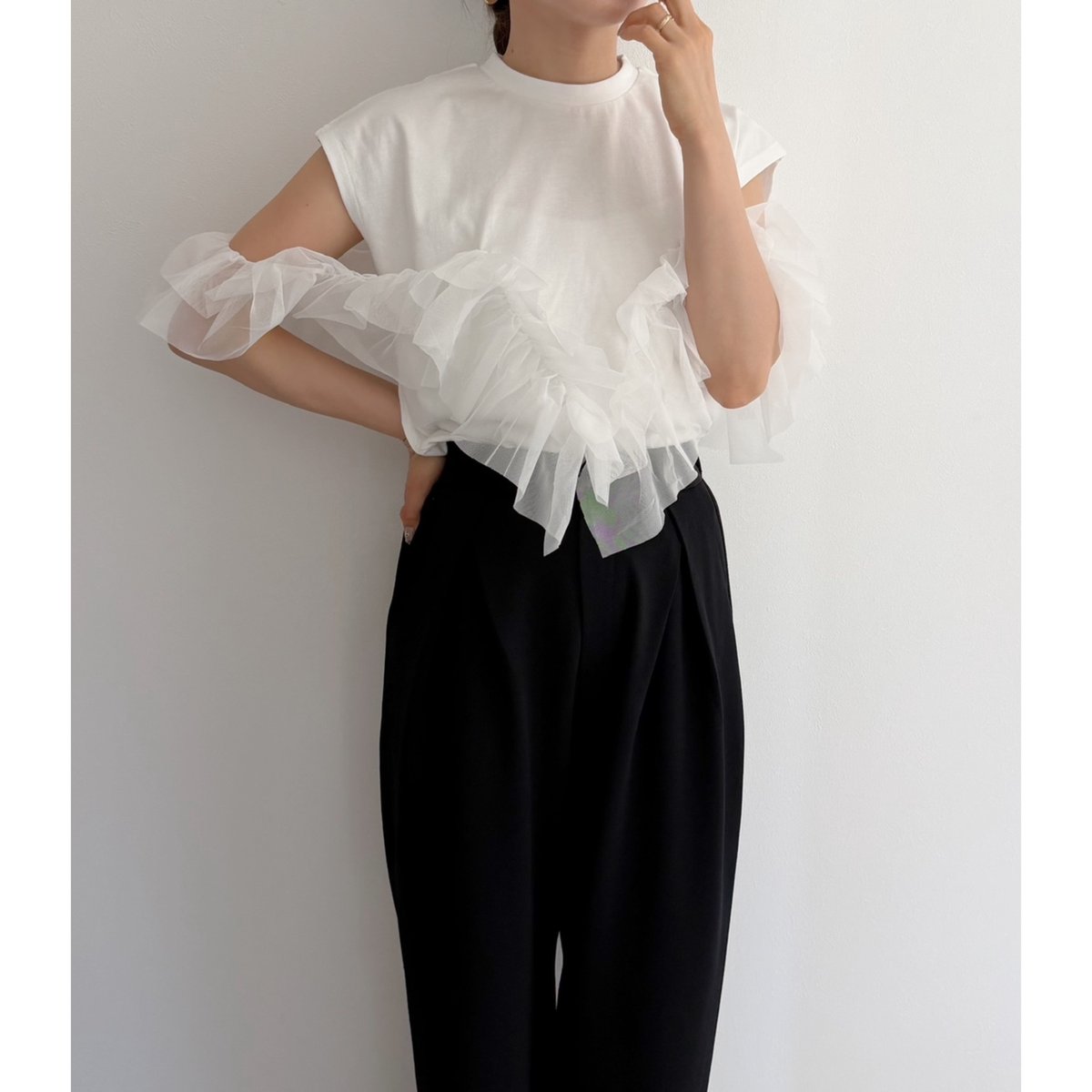 2way Tulle Frill Tops / white | AMIE