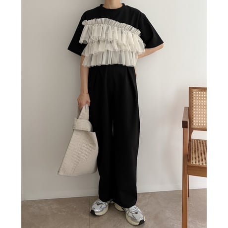 【残りわずか】《AMIE original》 カーブtuck pants / black