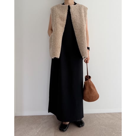 《AMIE original》ワイドショルダーコットンロングワンピース / black