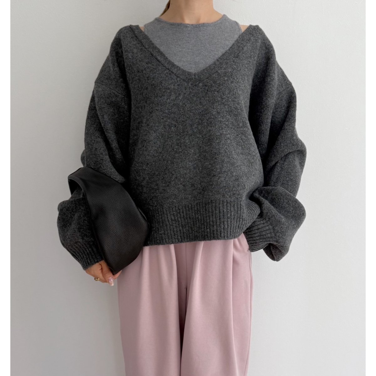 PBTタンクxメランジVネックPOセット / charcoal | AMIE