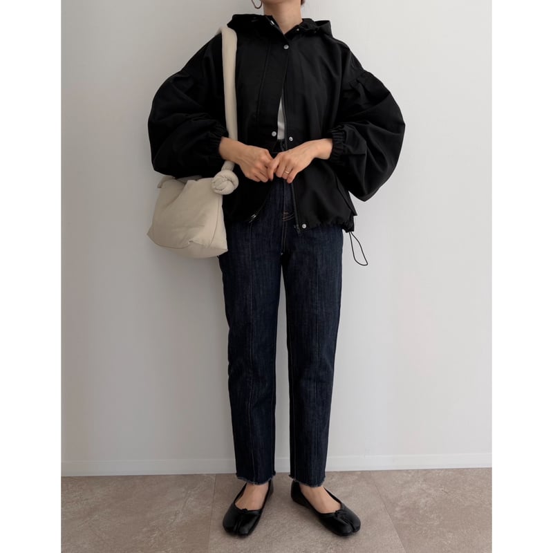 MoNiLEボリューム袖パーカーブルゾン エコレザー MoNiLEボリューム袖