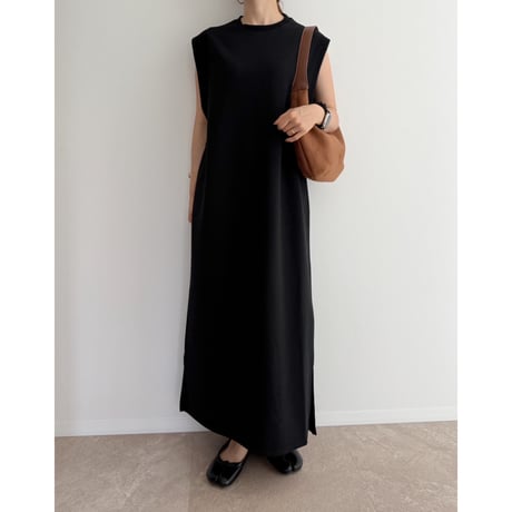 《AMIE original》ワイドショルダーコットンロングワンピース / black