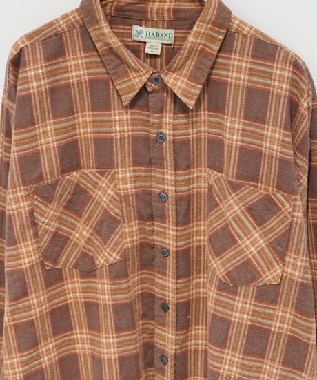 1980s HABAND printed flannel shirt (orange×brown)