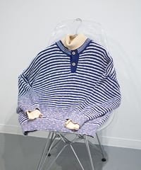 striped half button knit