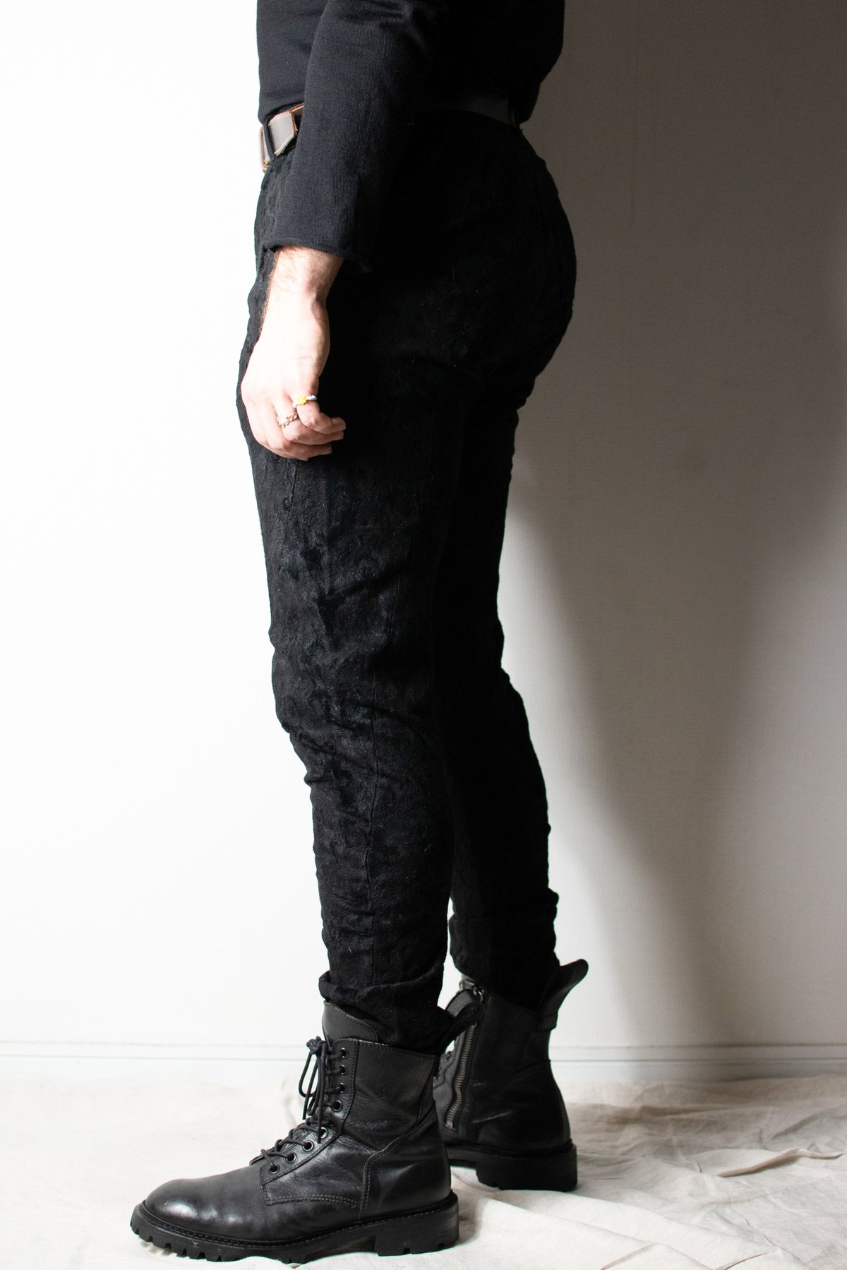 Julius AW13 Crack Black Moquette Jacquard Pants