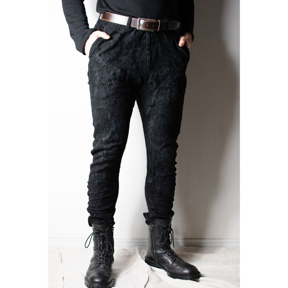 Julius AW13 Crack Black Moquette Jacquard Pants