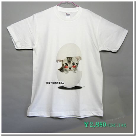 仔猫のデザインTシャツ(勘違い編)　着心地の良い定番Tシャツにアメリカンショートヘアの仔猫をモチーフに勘違いした様子をパロディ化したコミカルなデザイン。