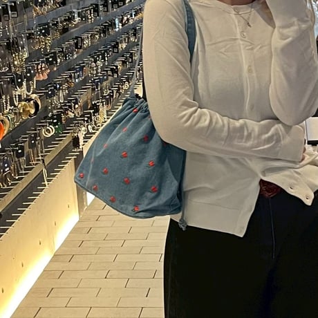 2507BG036(S)/  Flower denim  Bag (Light Blue)