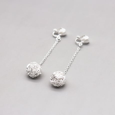 Line Ball drop Chain Clip Earrings（Silver） /  2112_ER093