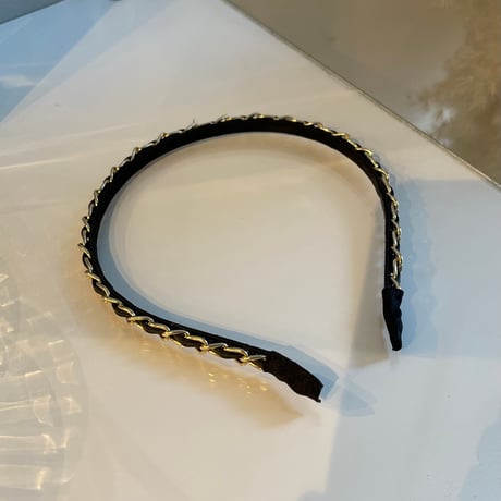 2311HA0038 / Fake leather chain headband (Black)