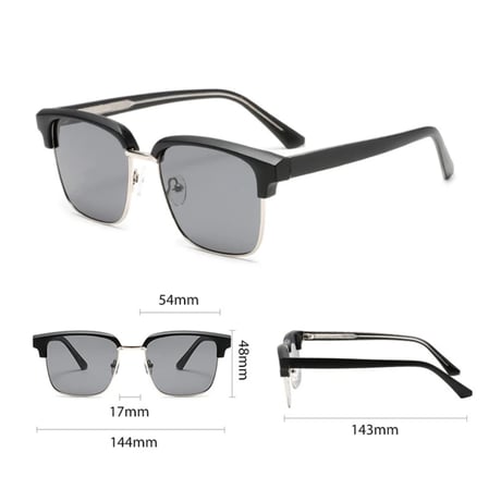 【 Select 】Retro Square Semi Metal Sunglasses (Grey/Gradient)