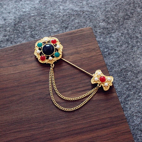 Vintage Color Crystal Rhinestones Brooch（GOLD） / OT-007