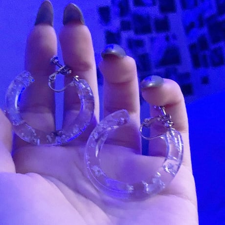 C-Shaped Acrylic Hoop Earrings（Clear / Gold） /  2102_ER052