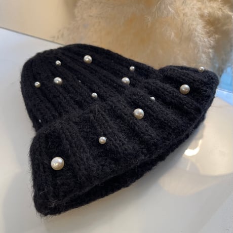2404HW0037(S)/  Pearl knit cap（Black）