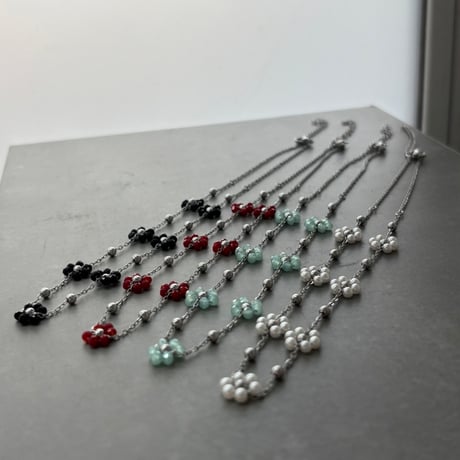 2603NC0380 / Beads Flower Necklace（Silver/ Light Blue）