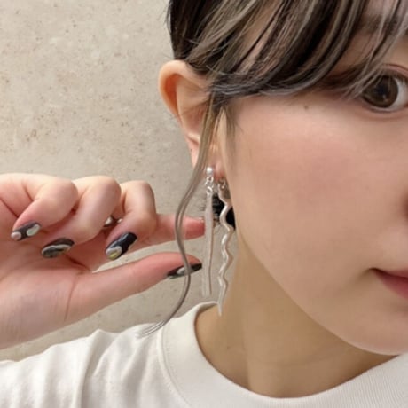 Metal Wave Geometry Line Pierce（Silver） / 2109_PR0271