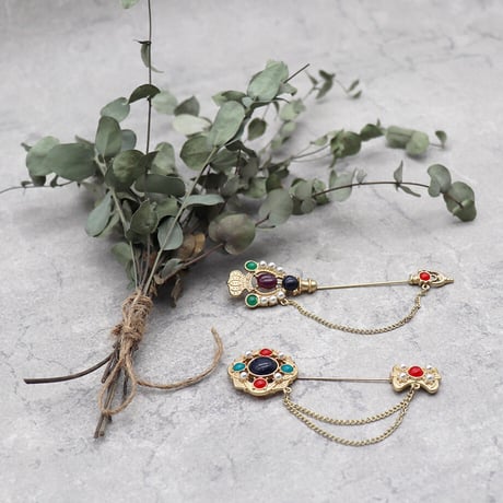 Vintage Color Crystal Rhinestones Brooch（GOLD） / OT-007