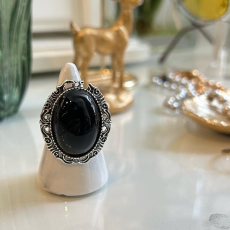 2304RG0282 / antique black stone ring (Silver/Black)