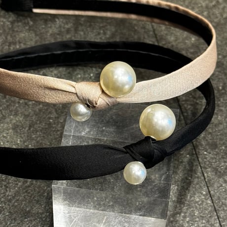 2409HA0078 / Double Pearl ribbon headband（Black）