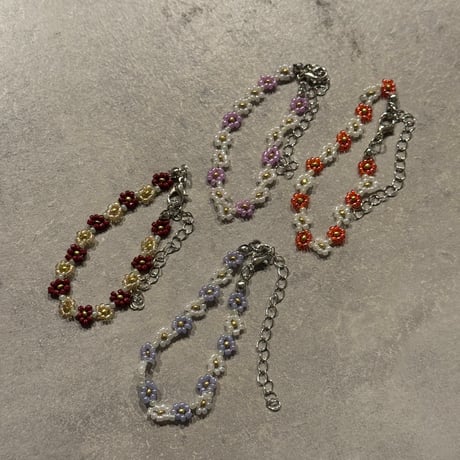 2505BR0088/ beads flower bracelet（dark red）